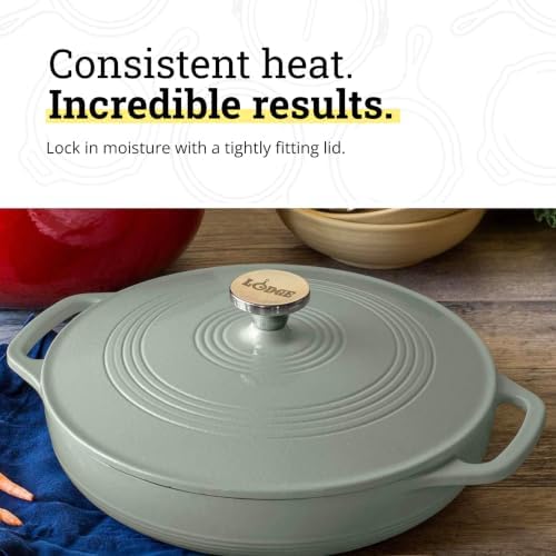 Lodge Essential Enamel Cast Iron Braiser, 3.6 Quart, Desert Sage