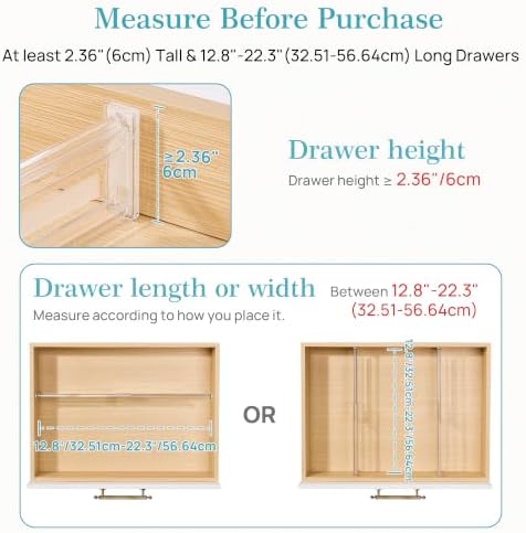 Vtopmart 2.36" Drawer Dividers with Expandable Inserts, 12.8"-22.3", 8 Pack