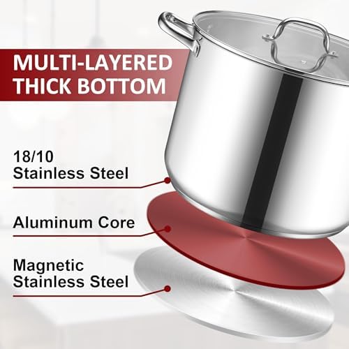Herogo 24-Quart 18/10 Stainless Steel Stock Pot with Lid, Large Heavy Duty Soup Pot Compatible with Electric, Gas, Induction and Gas Cooktops, Non-Toxic & Corrosion Resistant, Dishwasher Safe