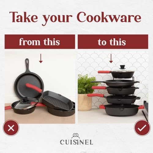 Cuisinel 5-Tier Pan Organizer for Cast Iron Skillets Griddles, Black 12.2"