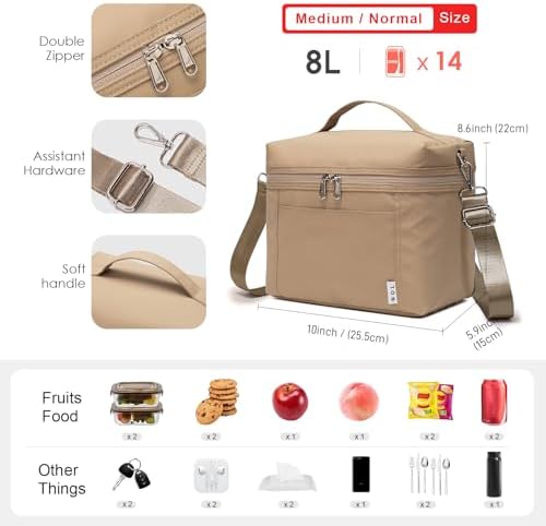 NOL 8L Insulated Lunch Bag for Women, Medium(normal), Khaki
