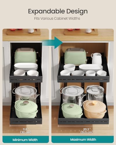SONGMICS Pull Out Cabinet Organizers, Expandable Carbon Steel Drawers