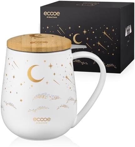 ecooe Tea Infuser Mug 20.3oz Ceramic Tea Cup with Infuser and Lid (White)