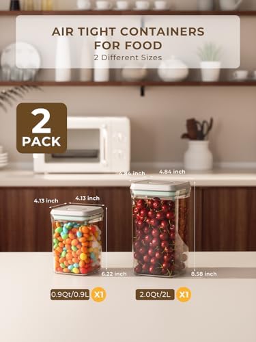 Airtight Food Storage Containers, 2.0 Qt & 0.9 Qt, One-Touch Pantry Set