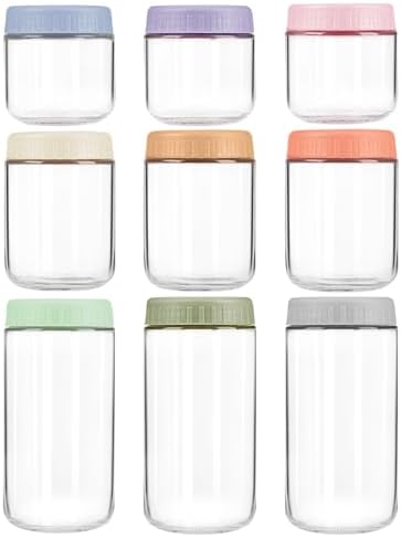 Overnight Oats Containers with Lids, 10 & 16 & 24 oz Wide Mouth Mason Jars with Lids, 9 Pack Glass Jars with Airtight lid for Chia Pudding Yogurt Salad, Meal Prer Oatmeal Jars