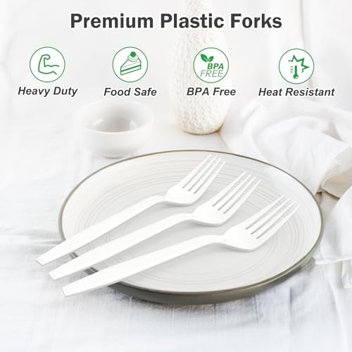 Dealusy 360 Count Extra Heavy Duty White Plastic Forks Disposable