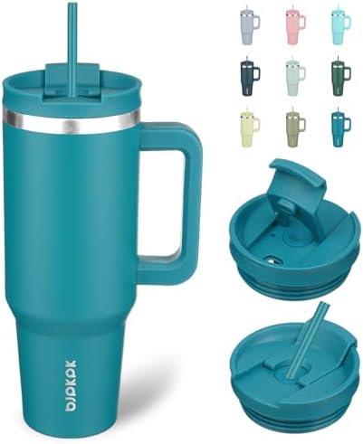 BJPKPK 40 oz Insulated Tumbler with Handle & Straw, Stainless Steel