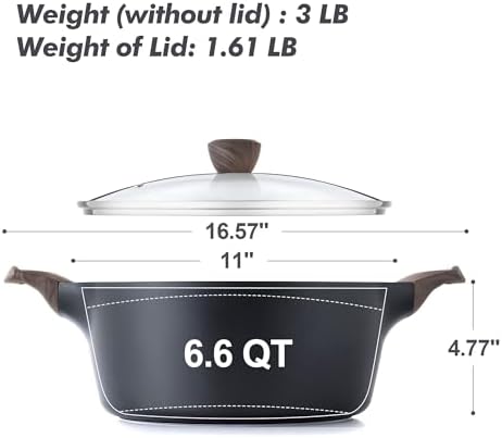 SENSARTE Nonstick Stock Pot with Lid, 2.6/4.5/6.6/8.5/11 QT Soup Pot Casserole Pot, Healthy Pasta Pot, Large Deep Cooking Pot, Big Sauce Pot Stew Pot, Induction Compatible, PFOA PFOS APEO Free, Black