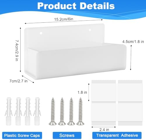 6 Inch Acrylic Spice Rack Wall Mount, White, 4 Pack