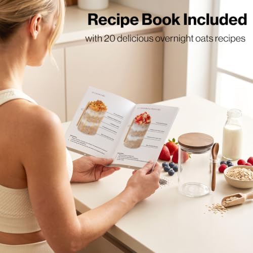 EDELHAUS Overnight Oats Containers with Lids - Glass Mason Jars, Meal Prep