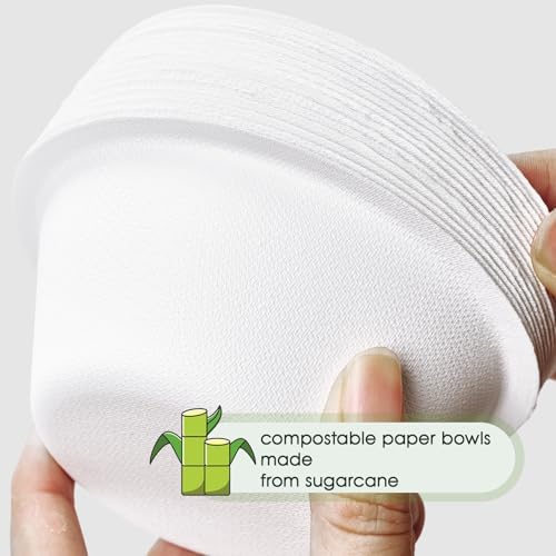 ECOLipak 150 Pack 8 oz Compostable Paper Bowls Disposable, White