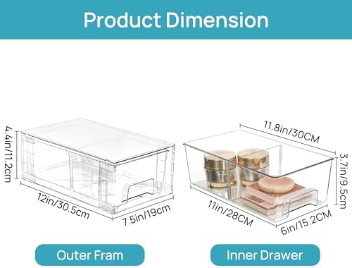 Vtopmart 4 Pack Stackable Clear Drawer with Dividers