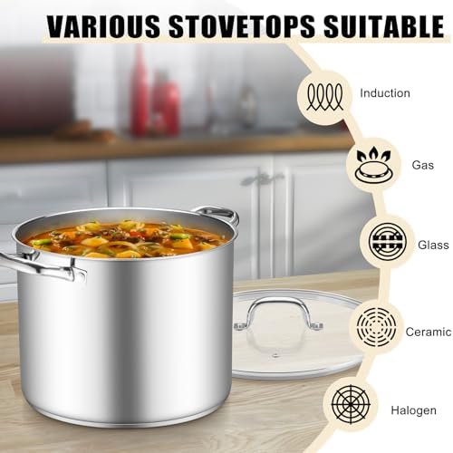 TeamFar Stainless Steel Stock Pot, 16QT Tri-ply Bottom Large Stockpot