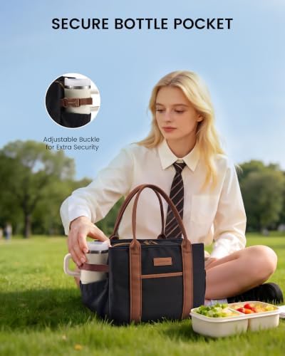 LOVEVOOK Insulated Lunch Bag Women with Triple Compartments & Bottle Holder