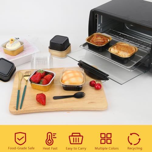 LNYZQUS 5oz Mini Cake Pans with Lids and Spoons, Disposable Brownie Tins