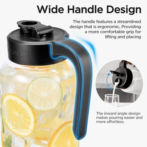 Mason Jar Pitcher, 64 oz (2 quart), Glass Pitcher with Lid