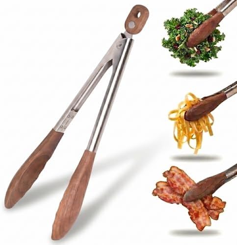Salt & York 11-Inch Walnut Wood Tongs, Long Handle Kitchen Tongs for Cooking, Salad, Pasta, and Grilling, Farmhouse Style Kitchen & Cookware, Ideal for Entertaining, Wedding and Housewarming Gift