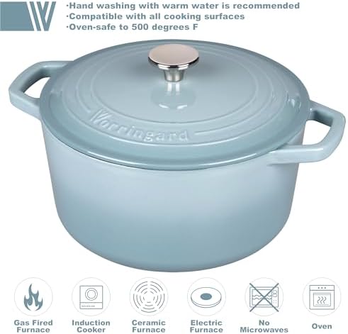 VORRINGARD Enameled Cast Iron Dutch Oven Pot with Lid, for Bread Baking, Round Bread Oven- include Sourdough Bread Baking Supplies set, 4.5QT, Sea Salt