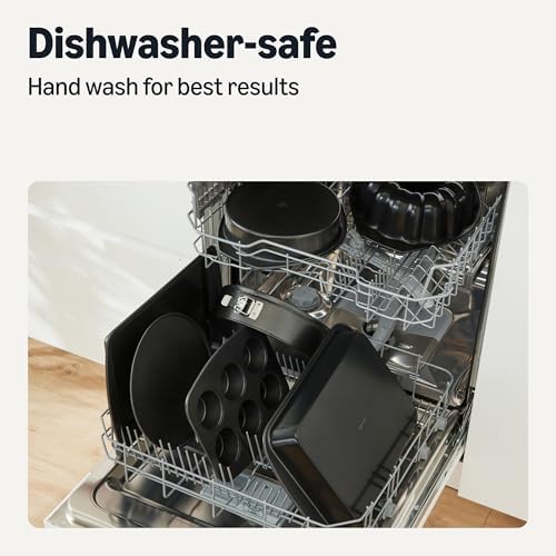 Amazon Basics Nonstick Carbon Steel Round Cake Pans, Dishwasher and Oven-Safe up to 428°F, Set of 2, 9 in. diam. (Pack of 6)