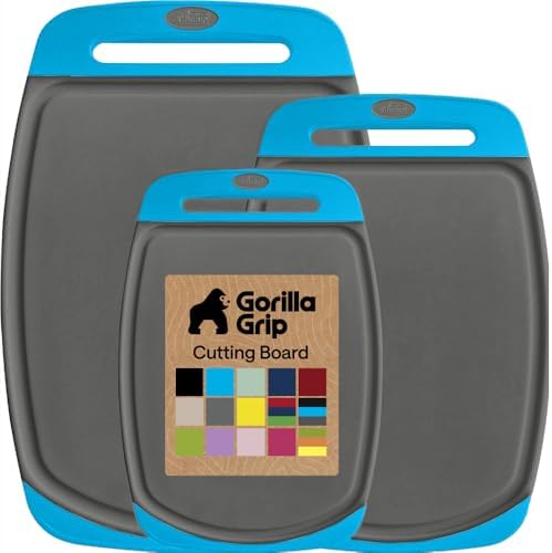 GORILLA GRIP BPA-Free Reversible Kitchen Cutting Board, Set of 3, Gray Aqua