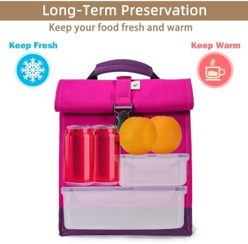 SUNNY BIRD Insulated Lunch Bag Rolltop Lunch Box (Purple)