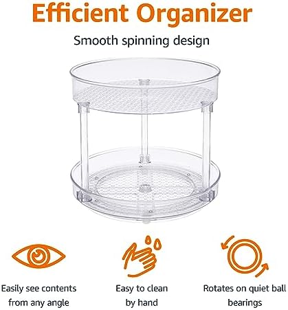 Amazon Basics Lazy Susan Turntable Organizer for Spices and Condiments, 9" Diameter, 2 Tier, Clear