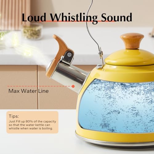 ROCKURWOK Whistling Tea Kettle, Tea Pot All Stovetop Safe, 1.6 Quart Yellow