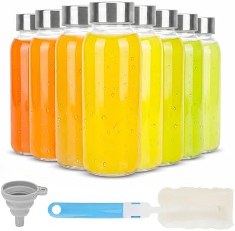 Zukro Glass Water Bottles with Stainless Steel Lids 12 oz, Set of 8