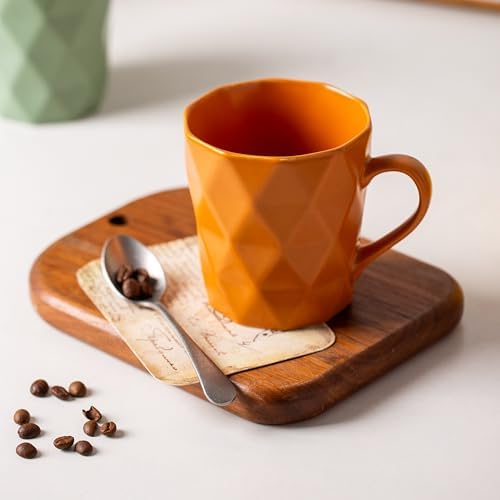 11 Ounce Porcelain Mugs, Set of 6, Tea and Cocoa Mug Set, Orange, Matte
