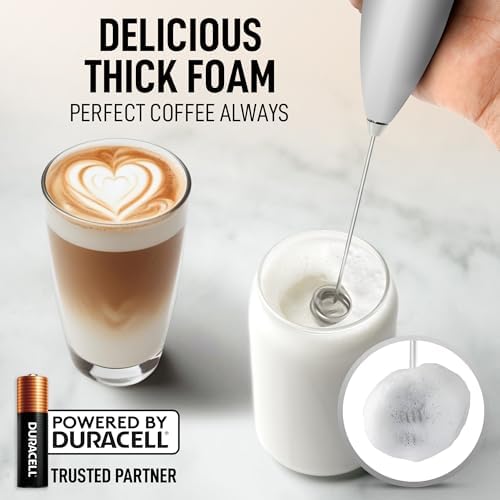 Zulay Kitchen Powerful Milk Frother Wand With Duracell Batteries - Ultra Fast Handheld Drink Mixer - Electric Whisk Foam Maker for Coffee, Lattes, Cappuccino & Matcha - Double Whisk - Silver