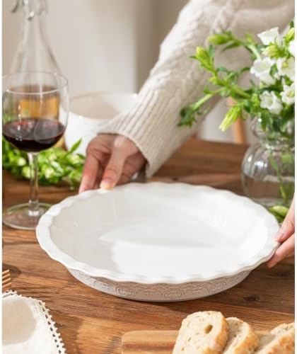 Ceramic Pie Pans Set of 2, 9 Inches Pie Plate for Baking, Off-White