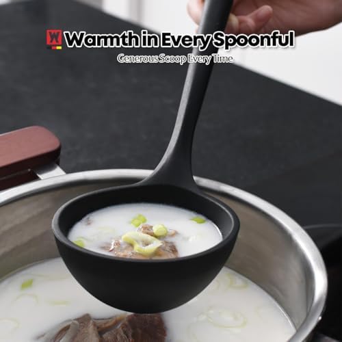 WAGENSTEIGER Set of 2pc Silicone Cooking Utensils: Wooden Handle Ladle + Long Head Serving & Cooking Spoon, Heat Resistant, BPA Free, Scratch-Resistant Surface Design