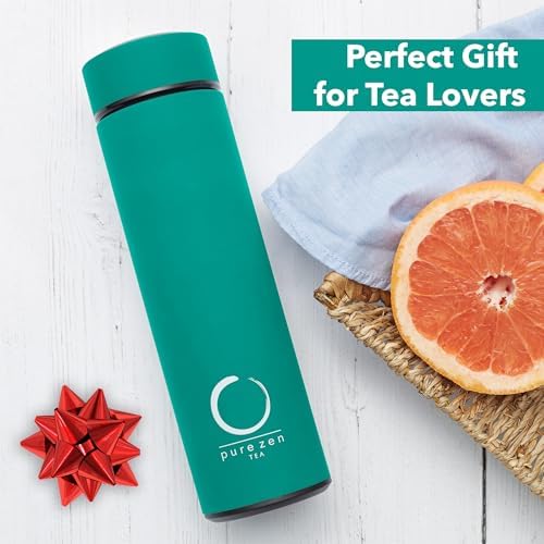 Pure Zen Tea Insulated Tea Infuser Bottle, 15 oz, Tea Thermos with Infuser