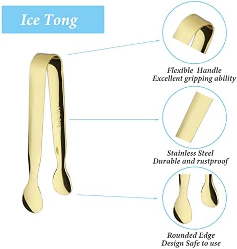 12PCS Ice Tongs Mini Sugar Tong 4.25Inch Stainless Steel Small Serving Tongs, Small Kitchen Tongs for Appetizers,Tea Party, Coffee Bar, Desserts (Gold 12pcs)