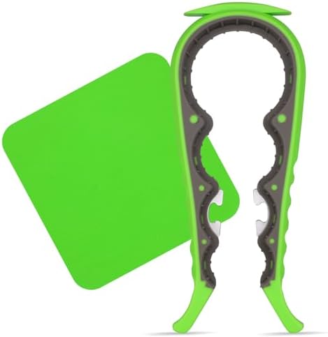 6 in 1 Lids off Jar Opener, Bottle Opener for Weak Hands, Seniors, Arthritis, Women, Kids - Multipurpose Kitchen Tool, Easy open. & Non Slip Rubber Jar opener Gripper Pad, Green