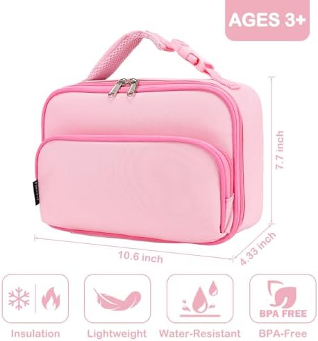 FlowFly Kids Lunch box Insulated Soft Bag Mini Cooer Back to School Thermal Meal Tote Kit for Girls, Boys,Pink