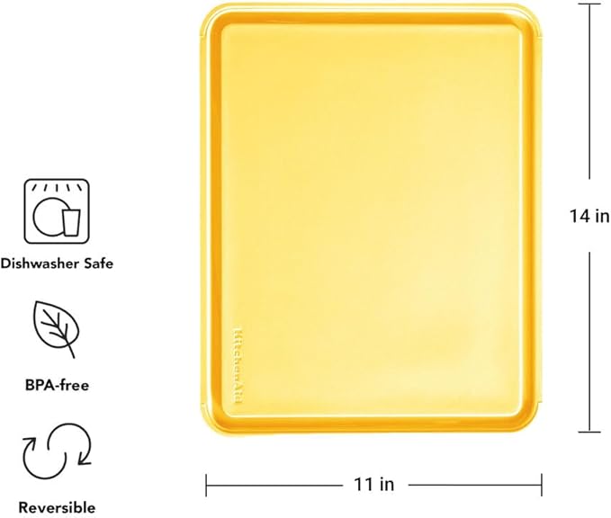 KitchenAid Classic Plastic Cutting Board with Perimeter Trench and Non Slip Edges, Dishwasher Safe, 11 inch x 14 inch, Butter