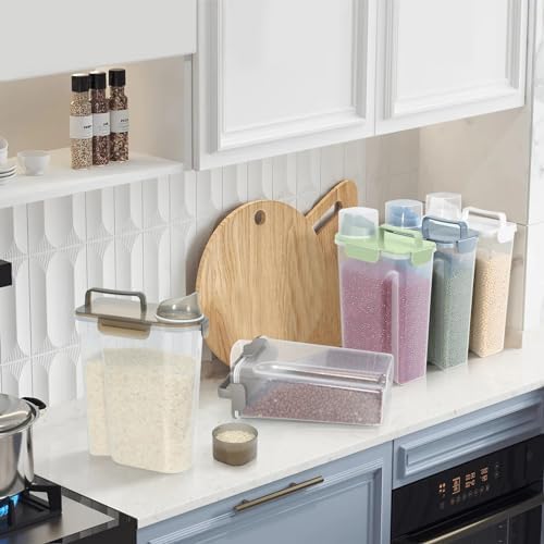 LEAWALK 5-7Lbs Dog Cat Food Storage Container with Upgraded Large Nozzle BPA-free, 4 Snap Seals Plastic Pet Food Storage Containers with Handles (Clear Brown, 5L-1pack)