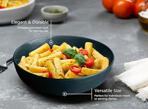 KooK Pasta Bowls, For Soups & Salads, Set of 4, 40 oz, Dark Teal