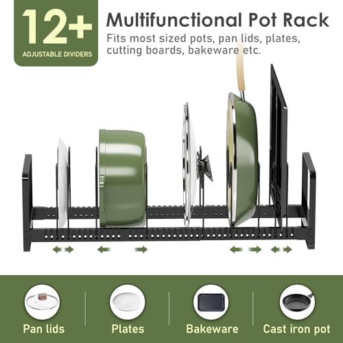MUDEELA Expandable Pot Pan Lid Organizers inside Cabinet, 12 Divider-Black