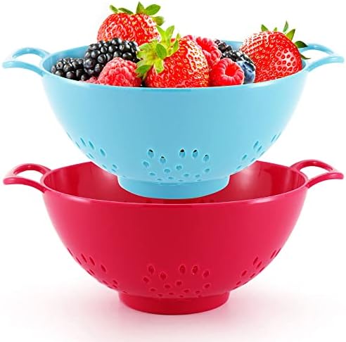 Meadow Lane 6-Inch Small Colanders, 3-Cup Food Strainers, Red/Blue, 2-Pack