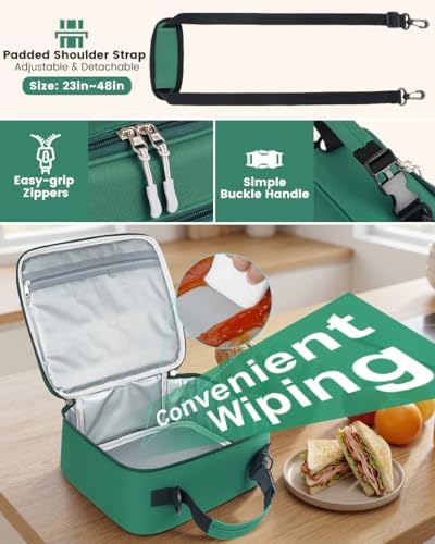 Insulated Lunch Box for Men Small, Green Mens Lunch Bag with Strap