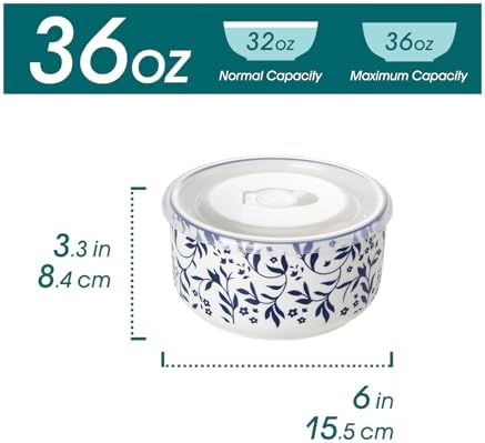 vancasso 36 Oz Ceramic Serving Bowls with Lids Set of 4, Porcelain Lunch Bowls with Lids for Food Storage, Prep Bowl for Kitchen, Microwave & Dishwasher Safe,Series SELENE