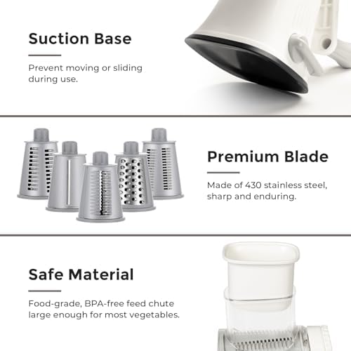 X Home 5‑in‑1 Rotary Cheese Grater for Kitchen, White