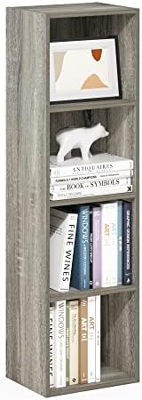 Furinno PASIR Book Shelf, 4-Tier Modern Bookshelf, Open Shelves Bookcase 9 x 12 x 42, Easy Assembly, for Living Room, Bedroom, Home Office, French Oak