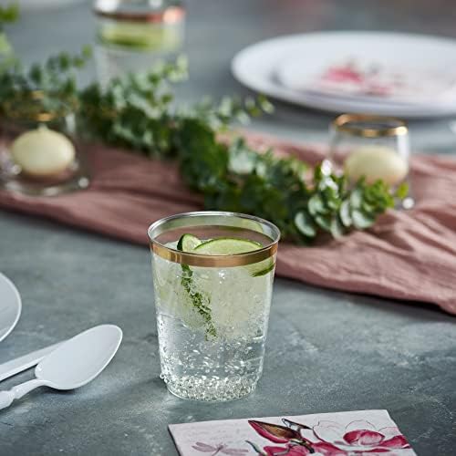 PLASTICPRO Disposable 8 oz Crystal Clear Plastic Tumblers With Gold Rim for Party's & Weddings pack of 50