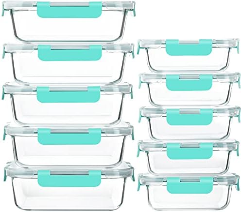 M MCIRCO 10 Pack Glass Food Storage Containers with Lids, Green