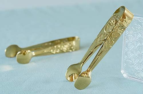 HINMAY 6PCS Mini Serving Tongs 4 Inches Small Rose Sugar Cube Tongs (Gold)