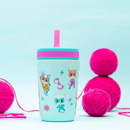 Zak Designs Super Kitties Kelso 12oz Stainless Steel Leak-Proof Toddler Cup
