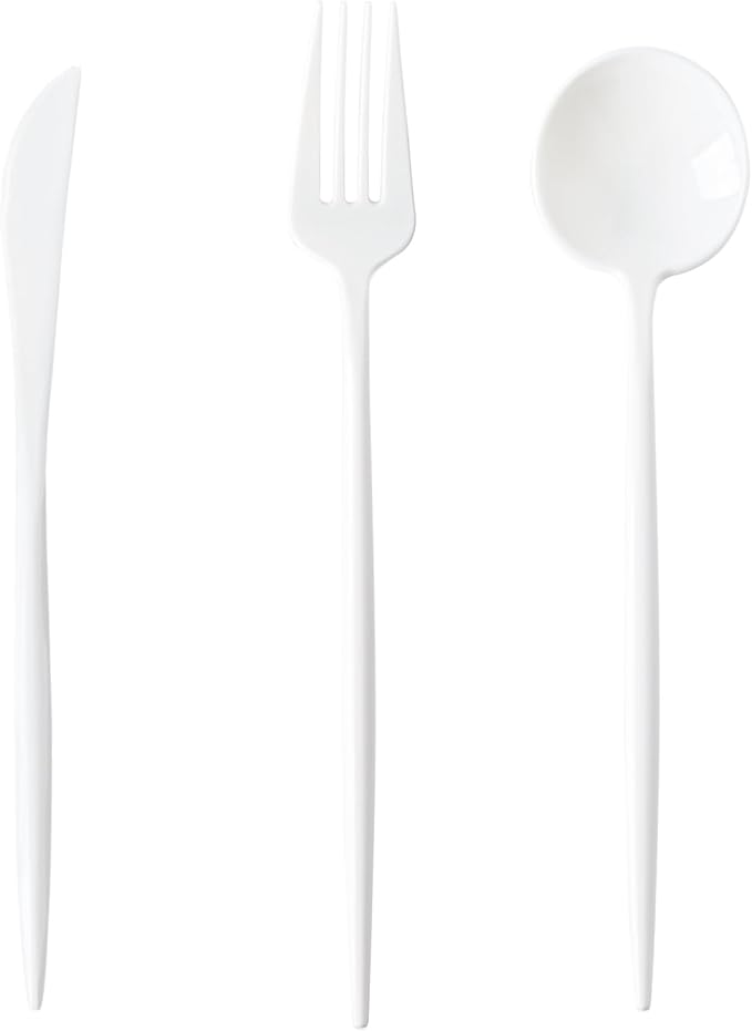 180PCS White Plastic Silverware,Heavy Duty Disposable Utensils Include 60 Forks,60 Spoons and 60 Knives,White Cutlery Plastic Silverware Sets for Party, Birthday,Wedding